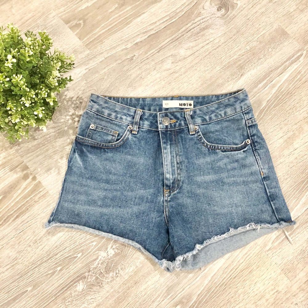 TOPSHOP High Waisted MOTO Denim Shorts